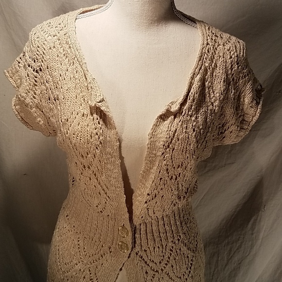 Calvin Klein short sleeve crochet cardi sweater s - Picture 2 of 8